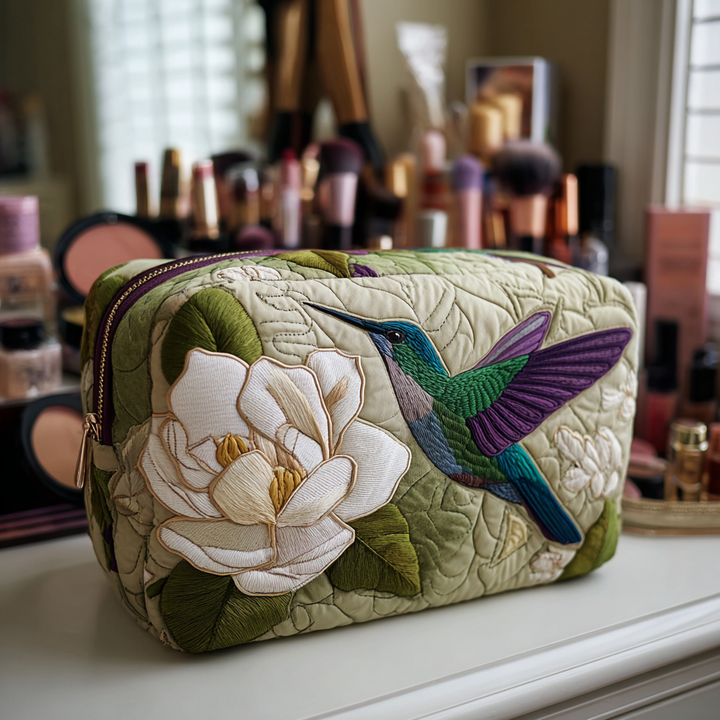 Hummingbird Meadow Quilted Makeup Bag