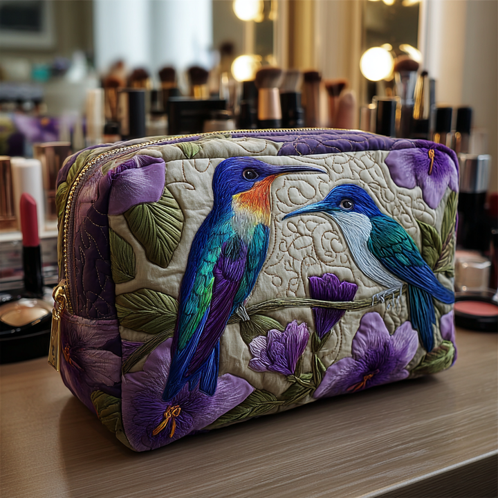 Hummingbird Whisper Quilted Makeup Bag