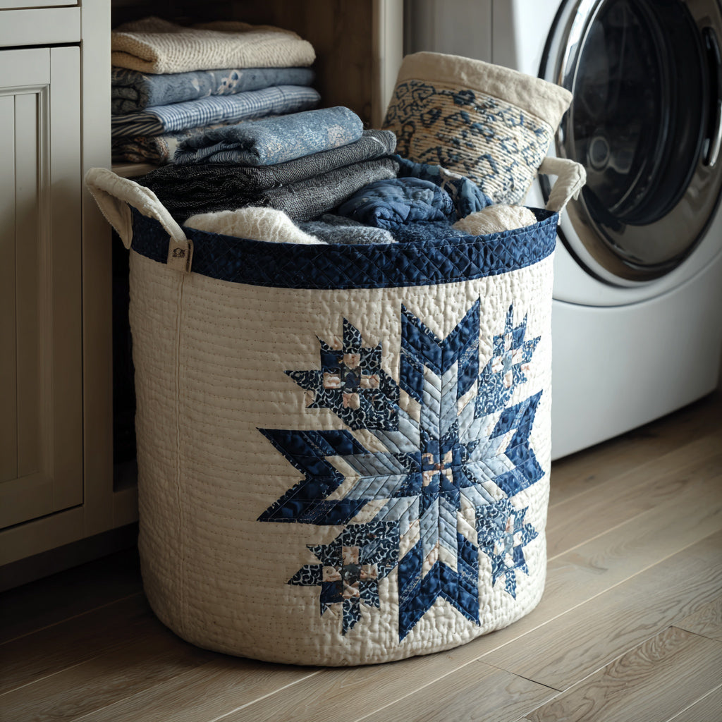 Icefall Snowflake Star Quilted Laundry Basket