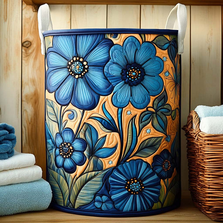 Indigo Bloom Harmony Quilted Laundry Basket