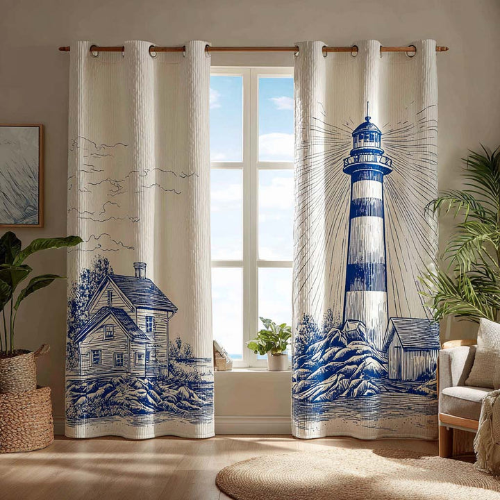 Indigo Lighthouse Quilted Curtains