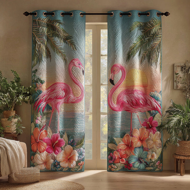 Island Flamingo Quilted Curtains