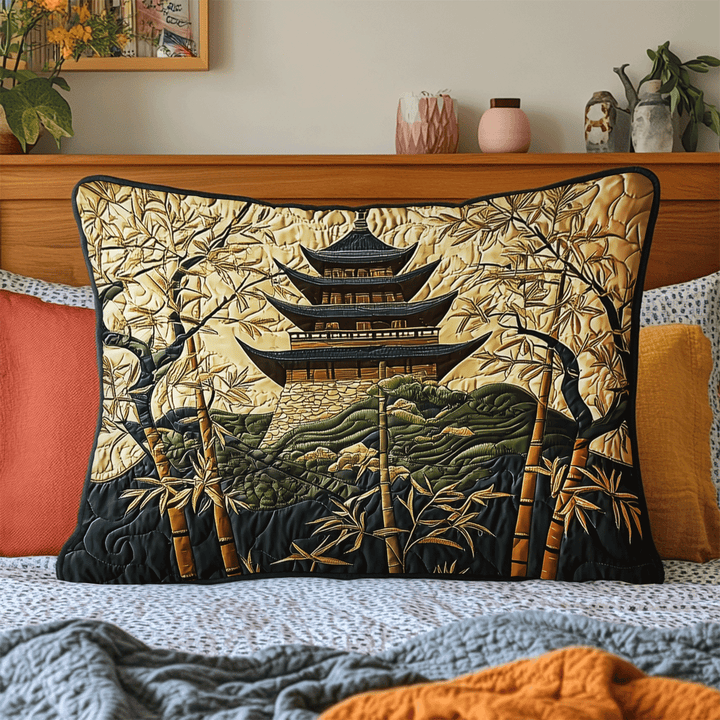 Japanese Pagoda Golden Path Quilted Bedding Pillow Case