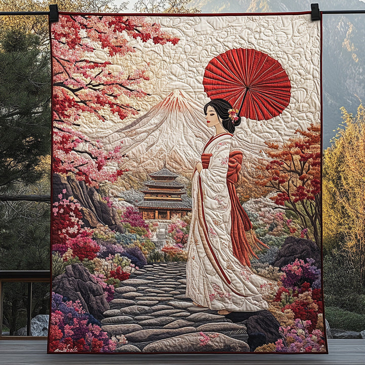 Japanese Geisha Quilted Blanket