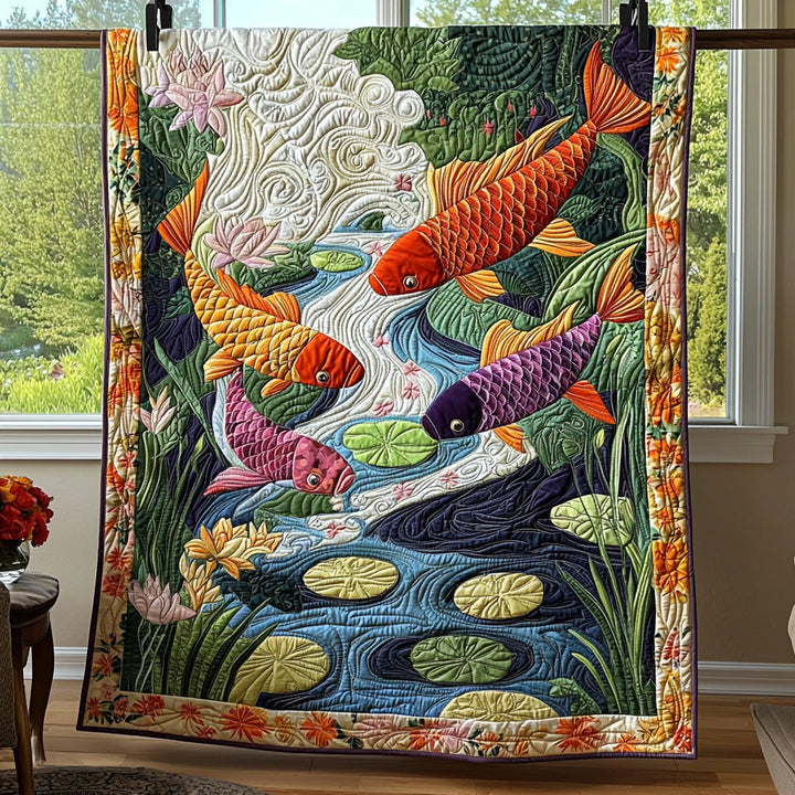 Japanese Koi Charm Quilted Blanket
