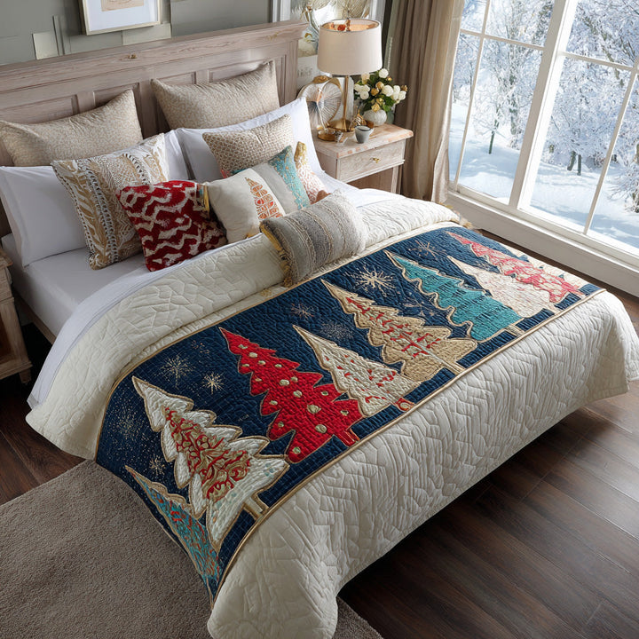 Christmas Tree Quilted Bed Runner