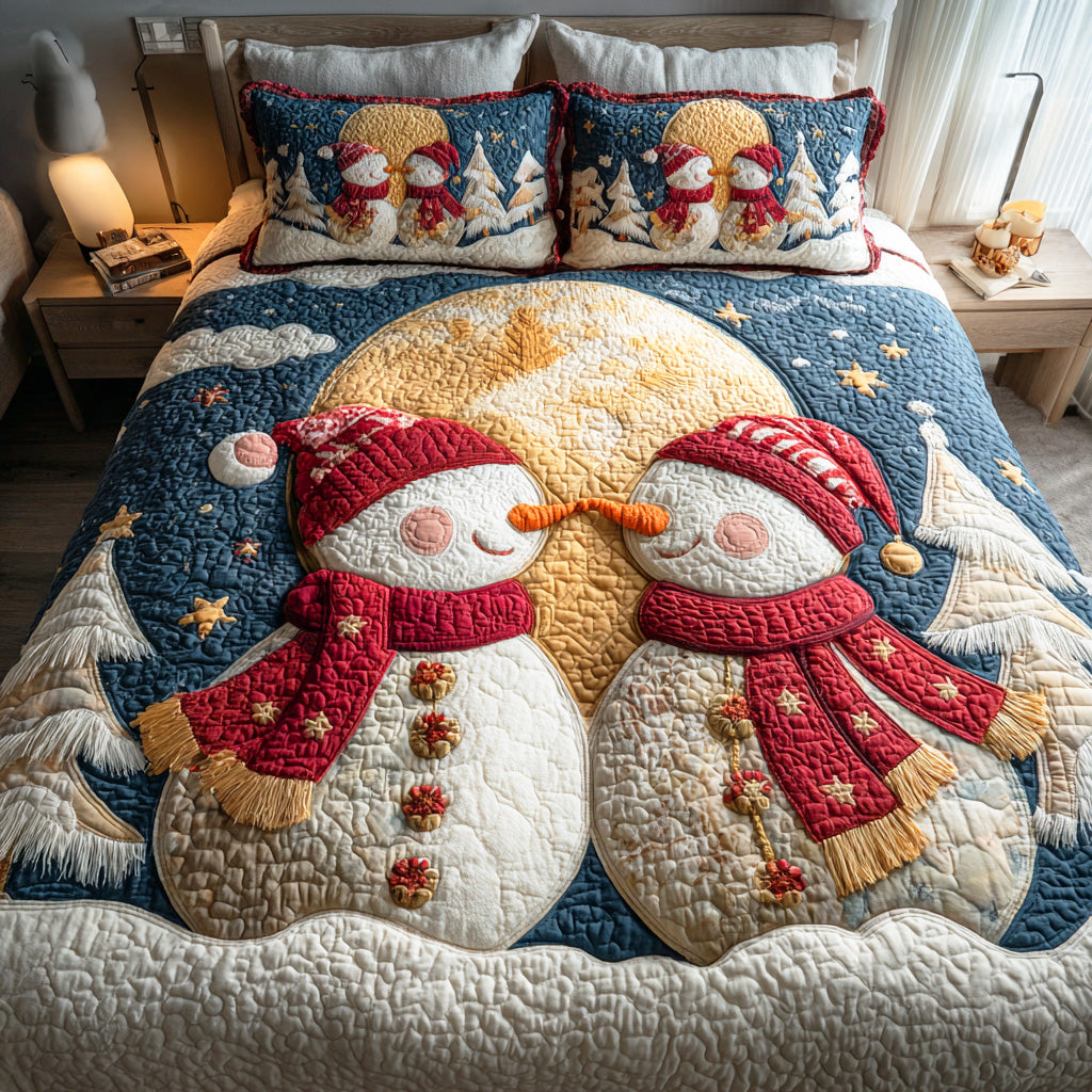 Snowmen Wonderland 3-Piece Quilted Bedding Set