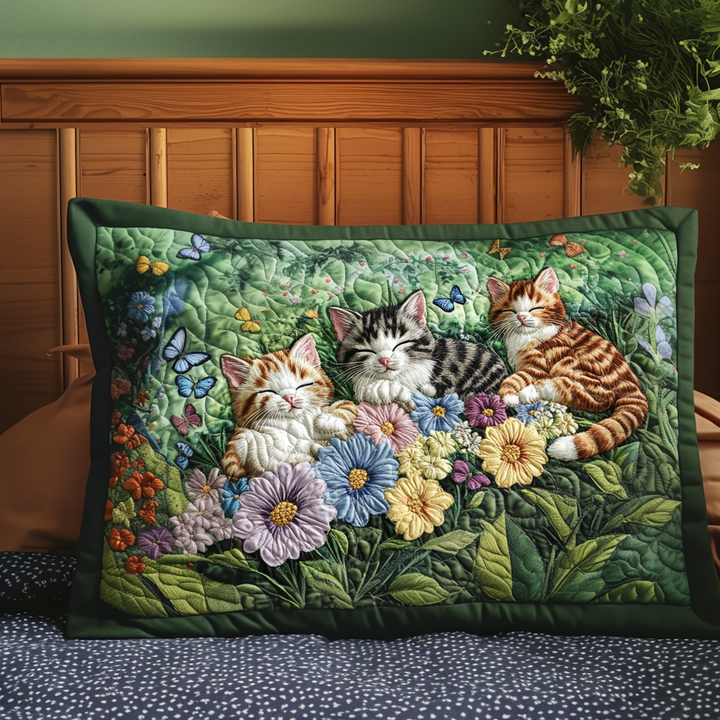 Kittens and Flowers Quilted Bedding Pillow Case