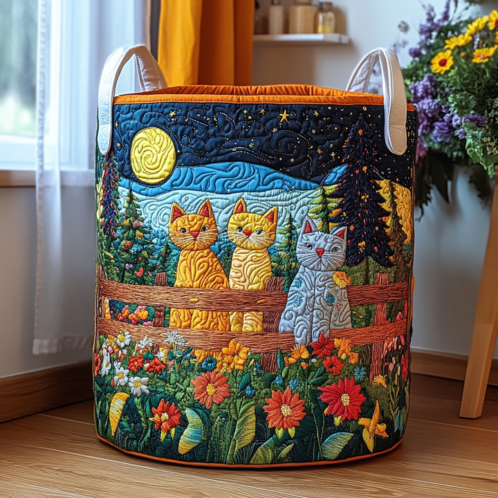 Lazy Cat Quilted Laundry Basket
