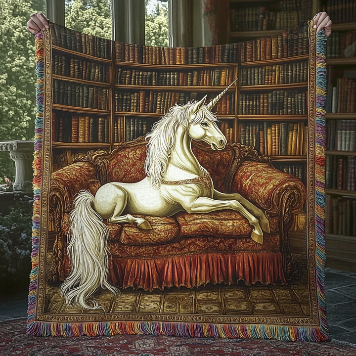 Library Unicorn Woven Sofa Blanket