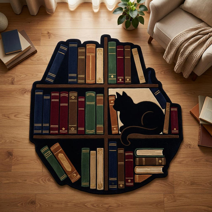 Library Cat Custom Shape Area Rug