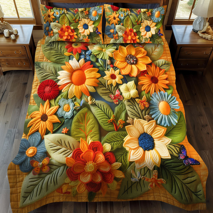Lovable Sunflowers 3-Piece Quilted Bedding Set