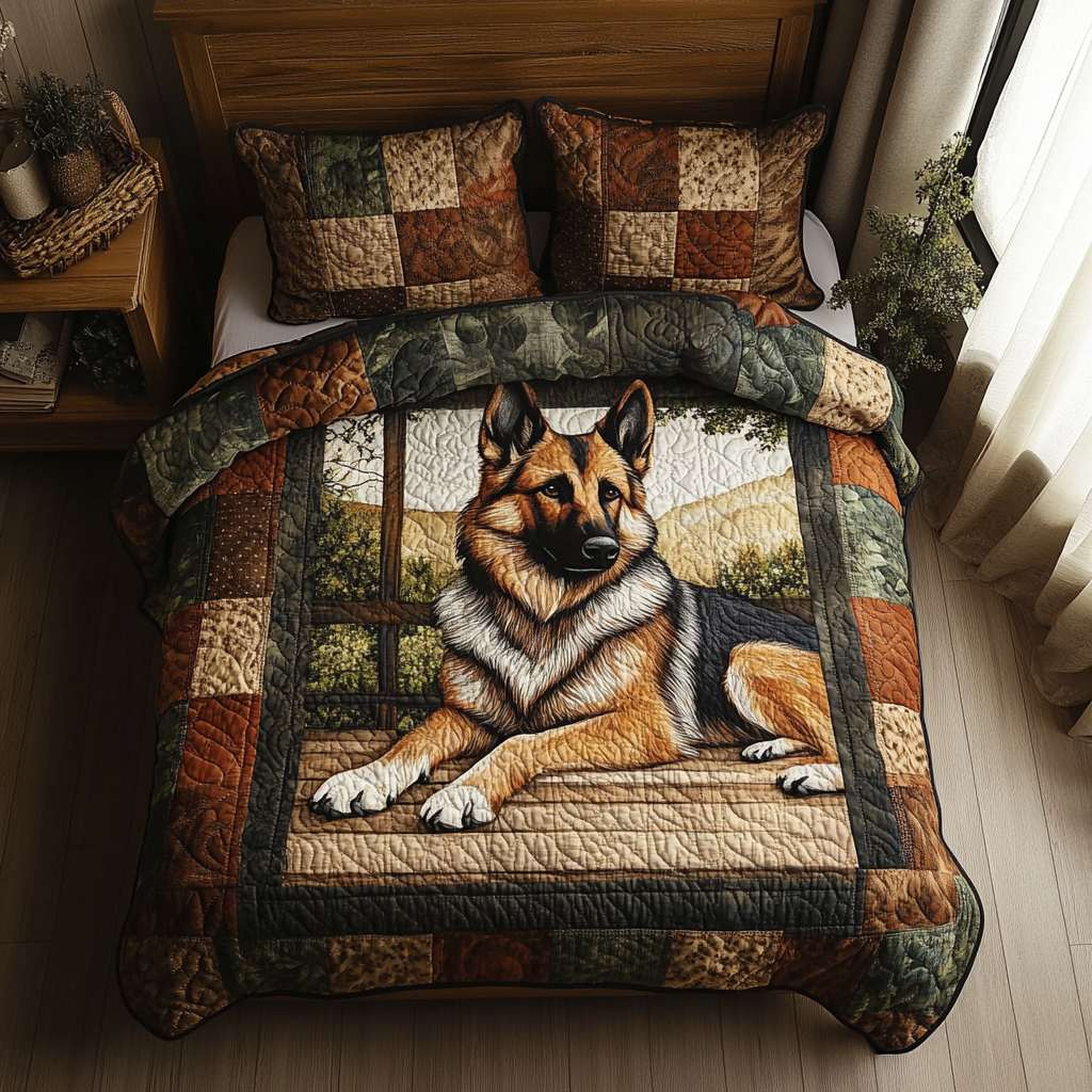 German Shepherd 3-Piece Quilted Bedding Set