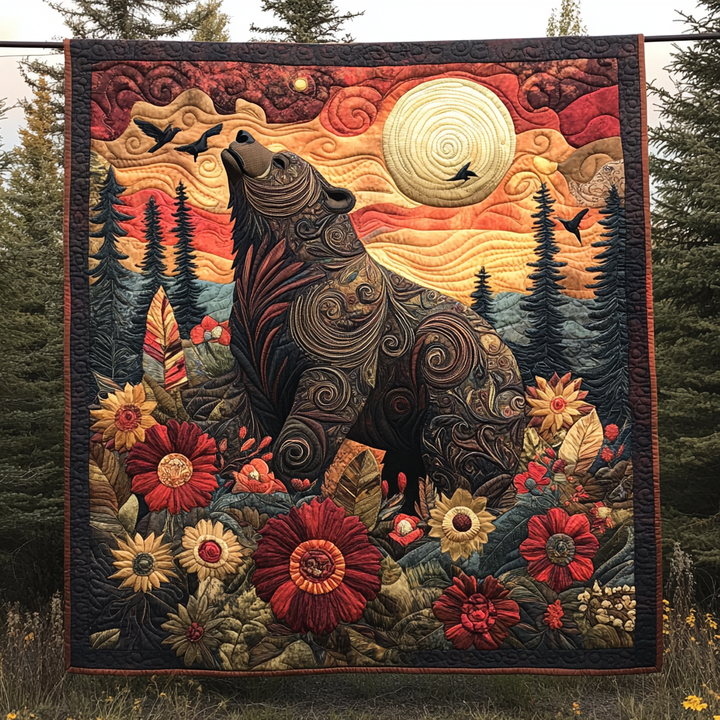 Lunar Sentinel Bear Quilted Blanket