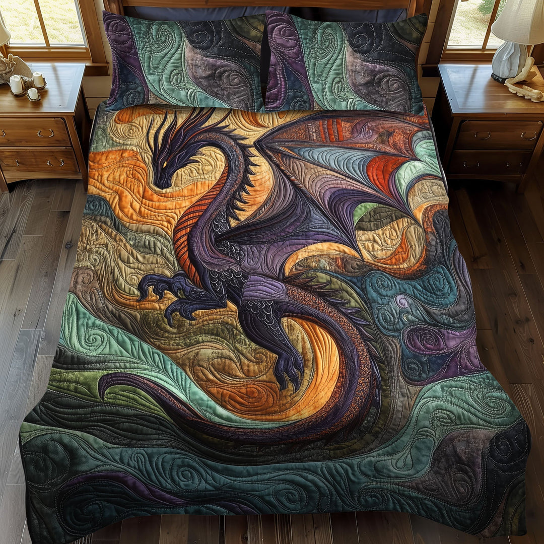 Lunar Serpent 3-Piece Quilted Bedding Set
