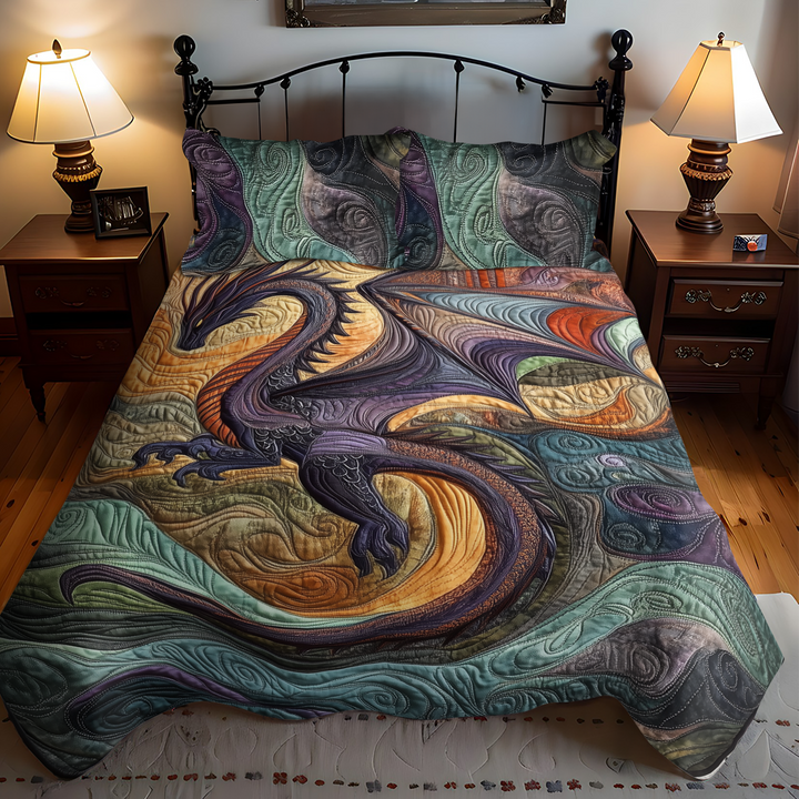 Lunar Serpent 3-Piece Quilted Bedding Set