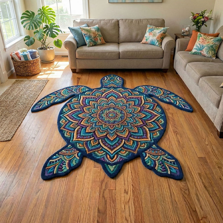 Mandala Turtle Custom Shape Area Rug