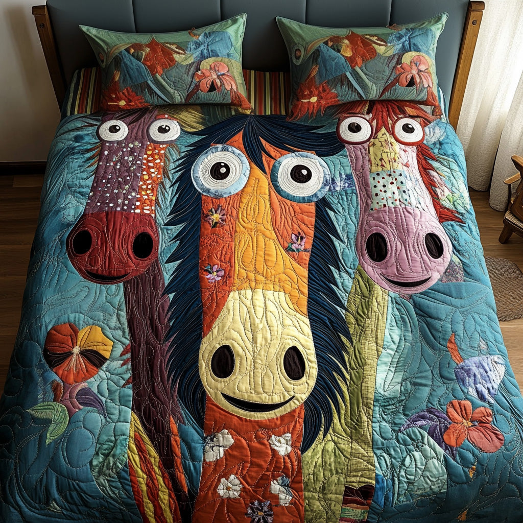 Horse 3-Piece Quilted Bedding Set
