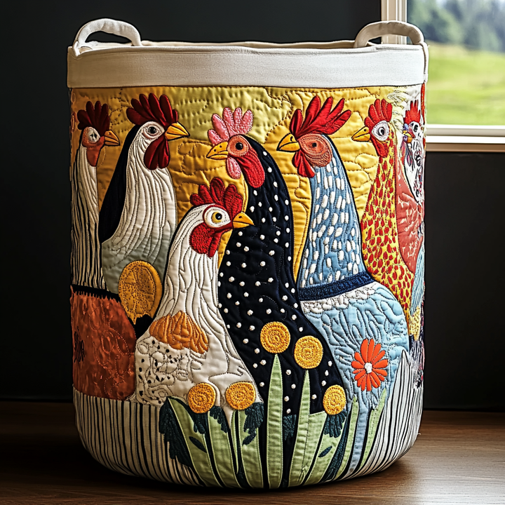 Meadow Chicken Quilted Laundry Basket