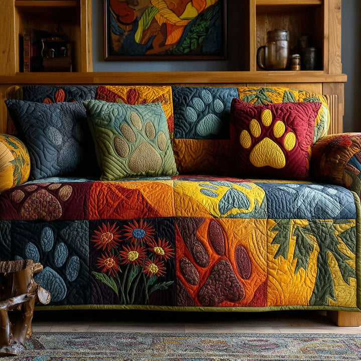 Meadow Pawprint Quilted Sofa Cover