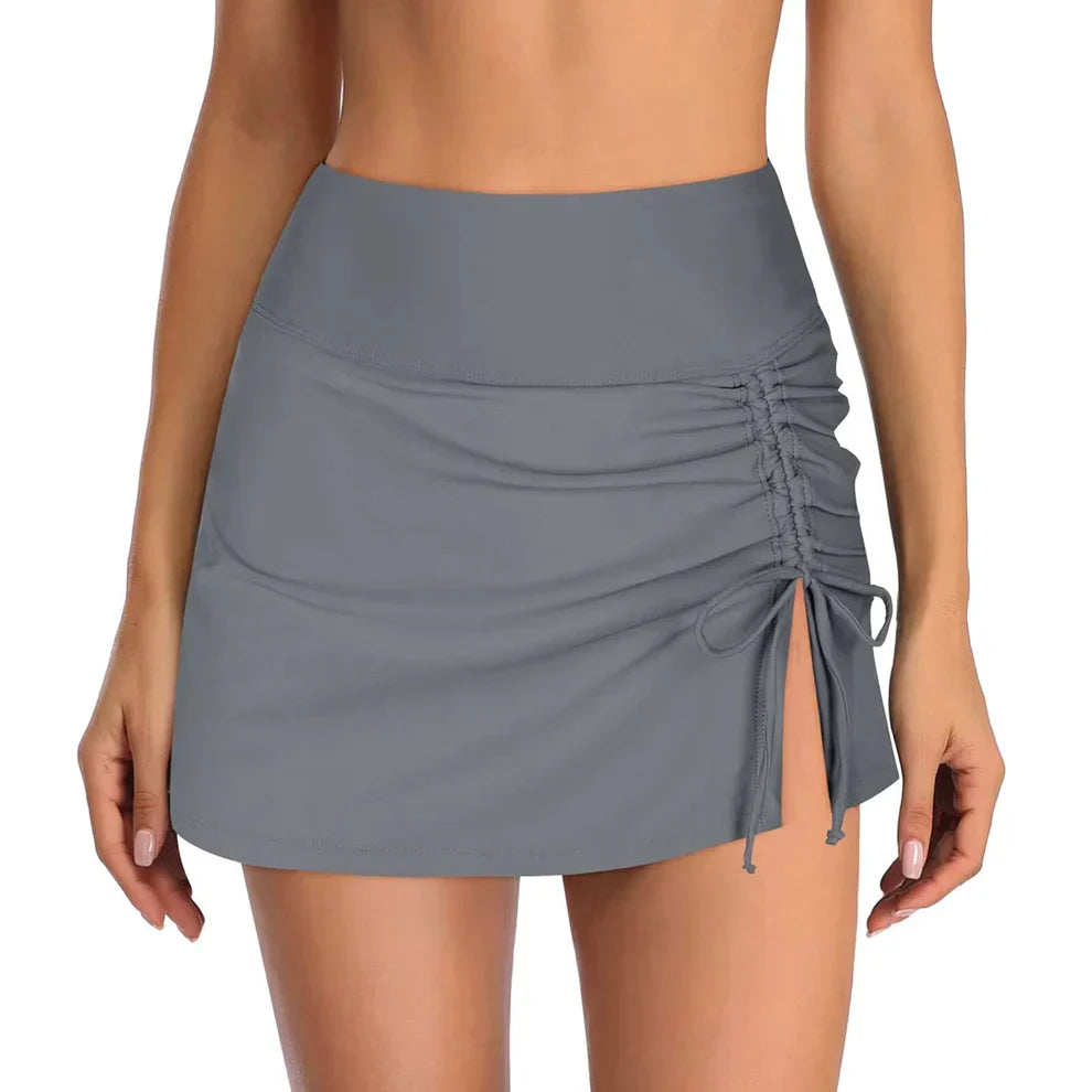 Women's Sporty Swim Skirt with Built-in Shorts and Slit