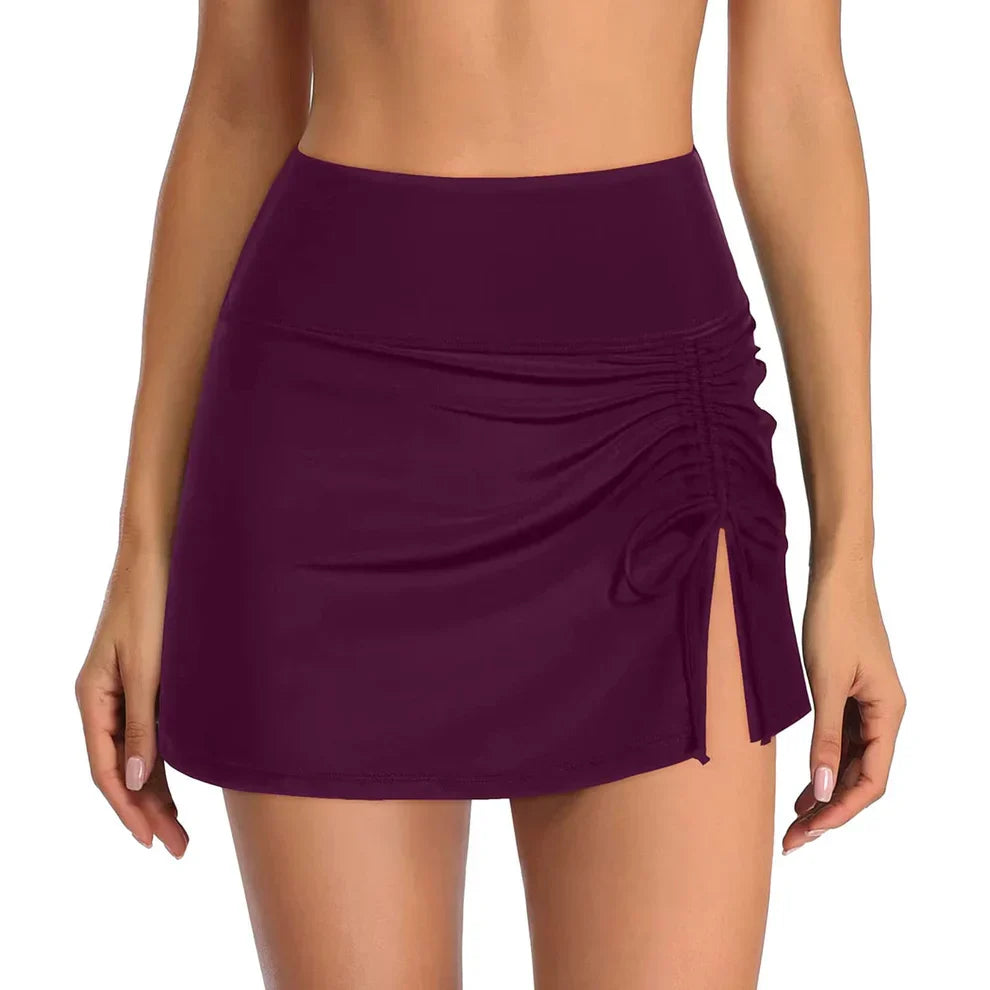 Women's Sporty Swim Skirt with Built-in Shorts and Slit