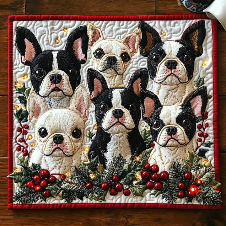 Merry Boston Terrier Magic Quilted Placemat