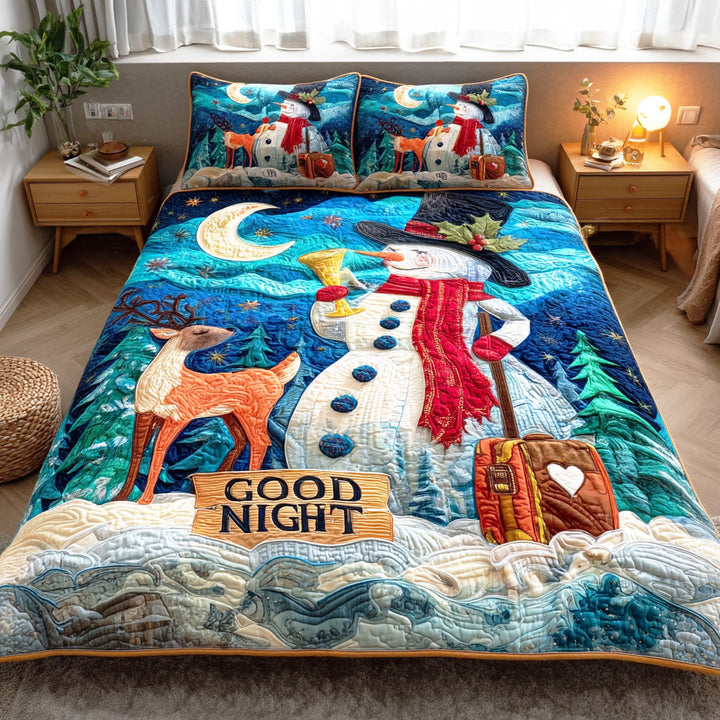 Snowmen Wonderland 3-Piece Quilted Bedding Set