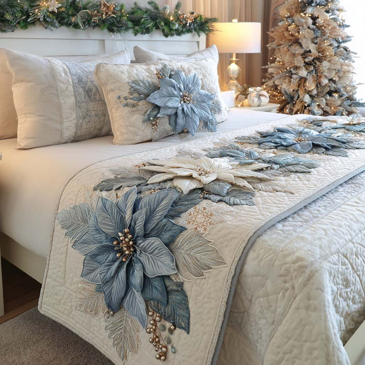 Midnight Bloom Quilted Bed Runner