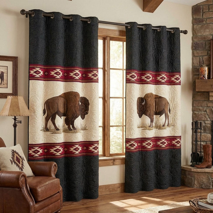 Midnight Buffalo Quilted Curtains