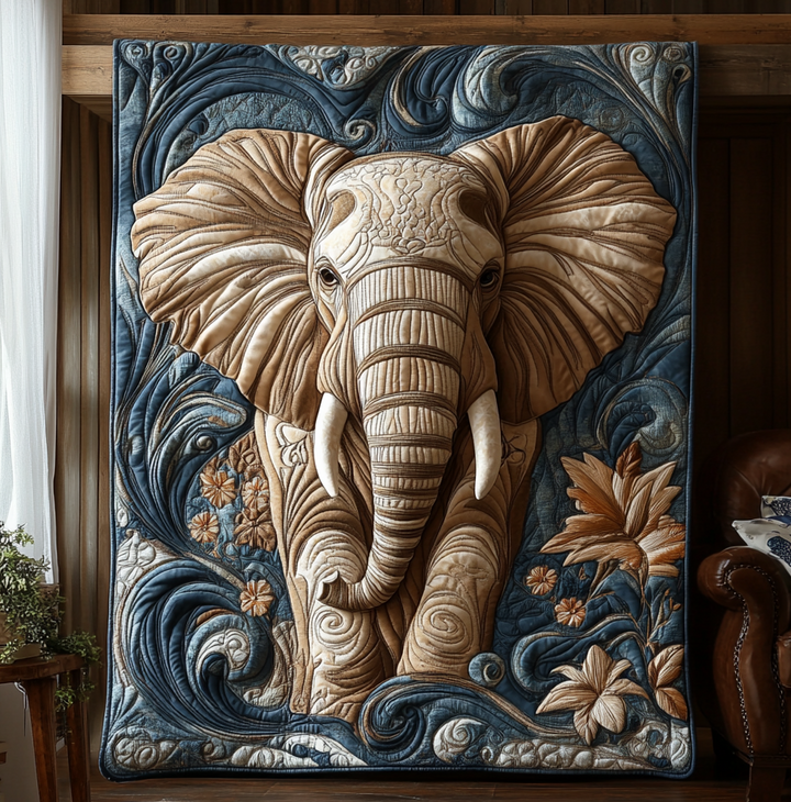 Midnight Elephant Quilted Blanket