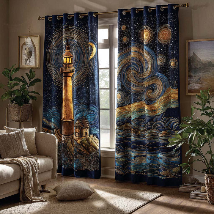 Midnight Lighthouse Quilted Curtains