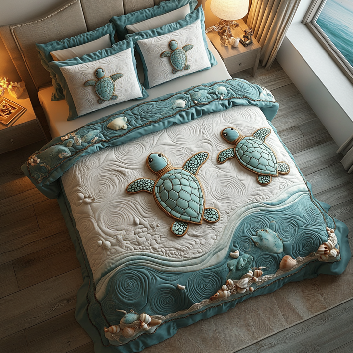 Turtle 3-Piece Quilted Bedding Set
