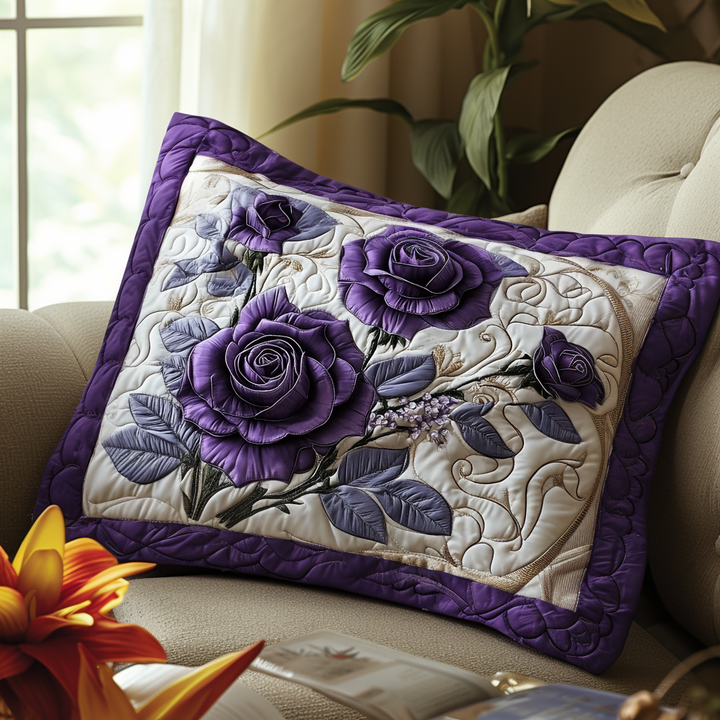 Mystic Violet Rose Quilted Bedding Pillow Case