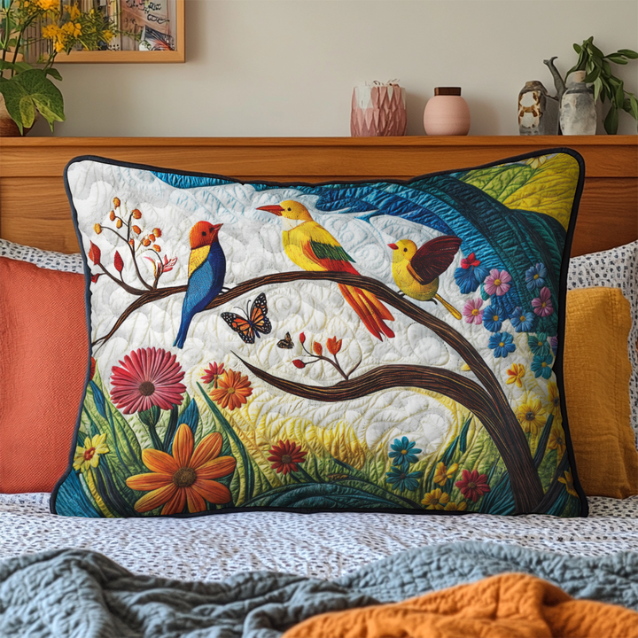 Birds Delight Quilted Bedding Pillow Case