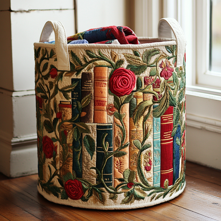 Nature Books Quilted Laundry Basket