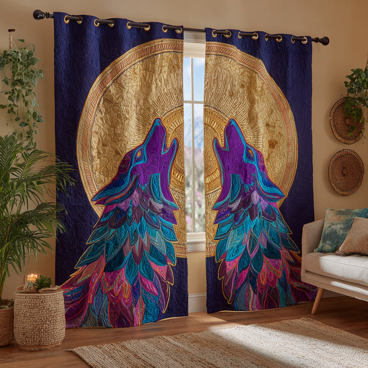 Neon Wolf Silhouette Quilted Curtains