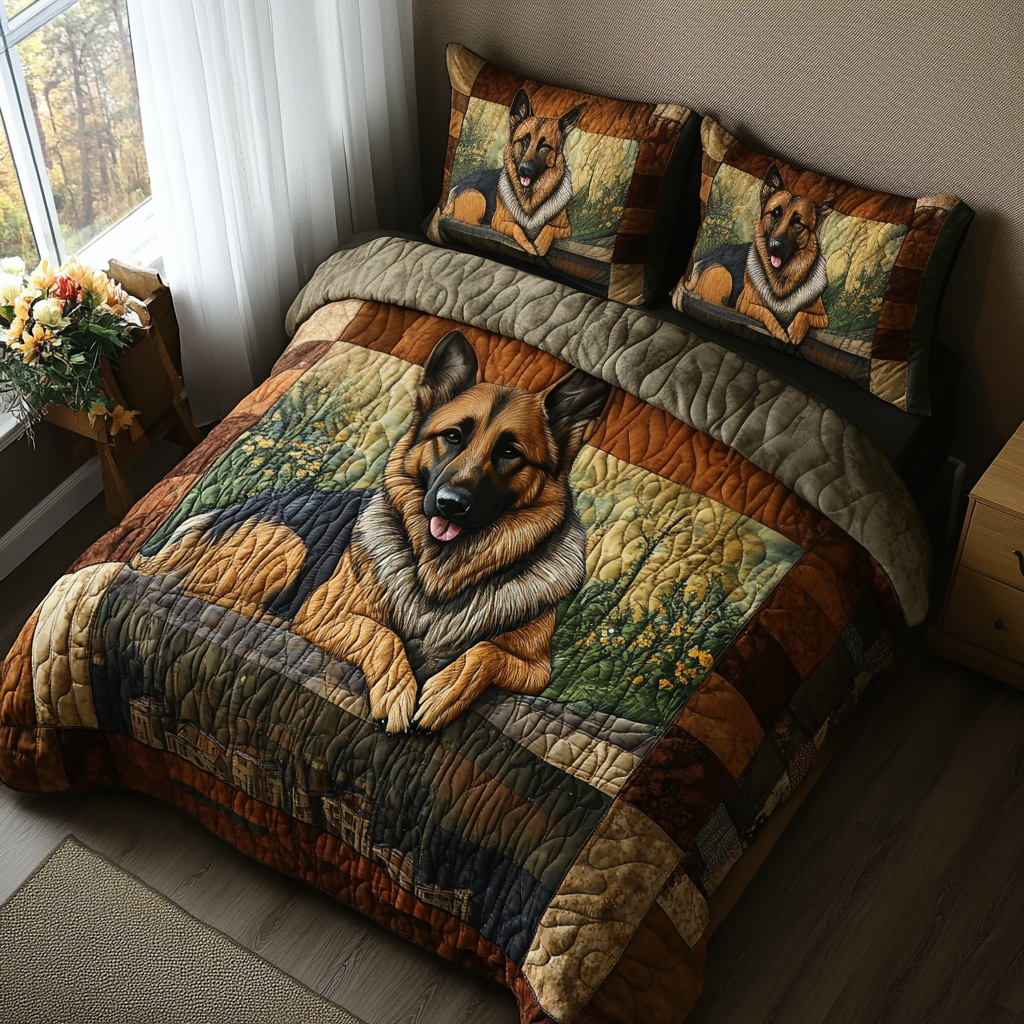 German Shepherd 3-Piece Quilted Bedding Set