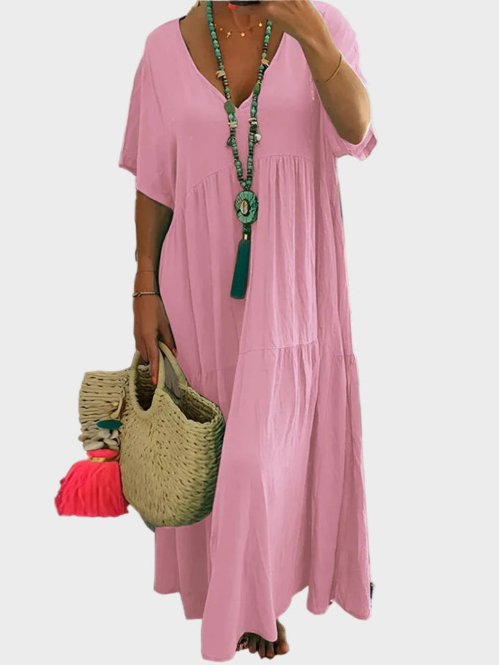 Linnea – Soft maxi dress with ruffles and V-neck