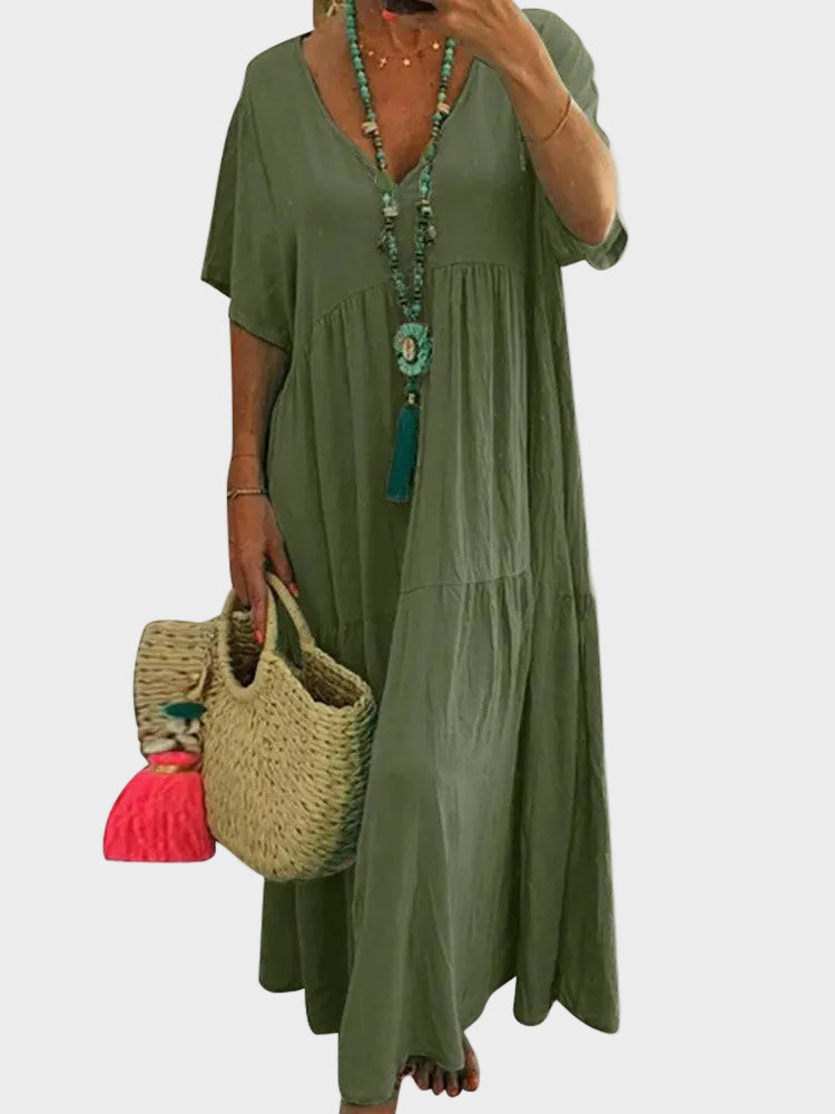Linnea – Soft maxi dress with ruffles and V-neck