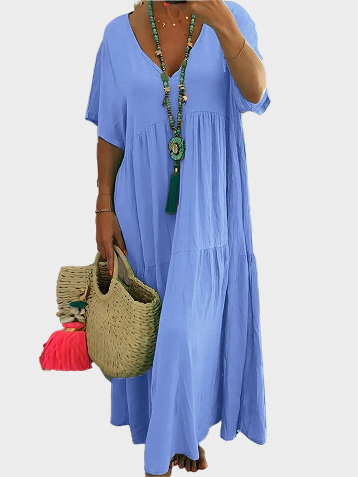 Linnea – Soft maxi dress with ruffles and V-neck
