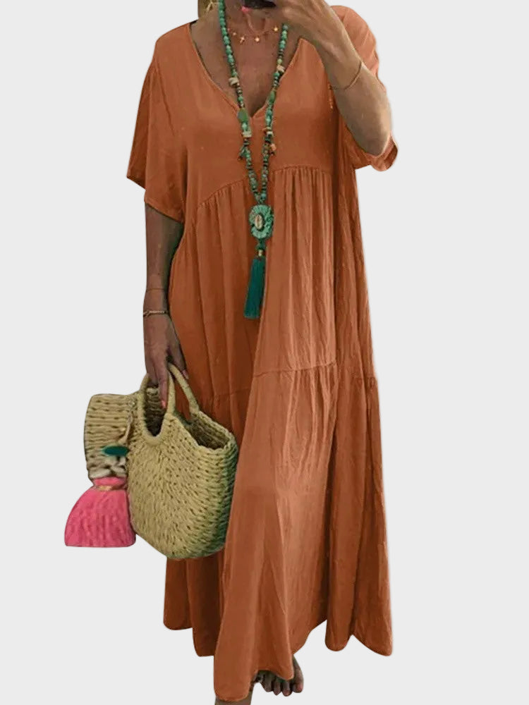 Linnea – Soft maxi dress with ruffles and V-neck