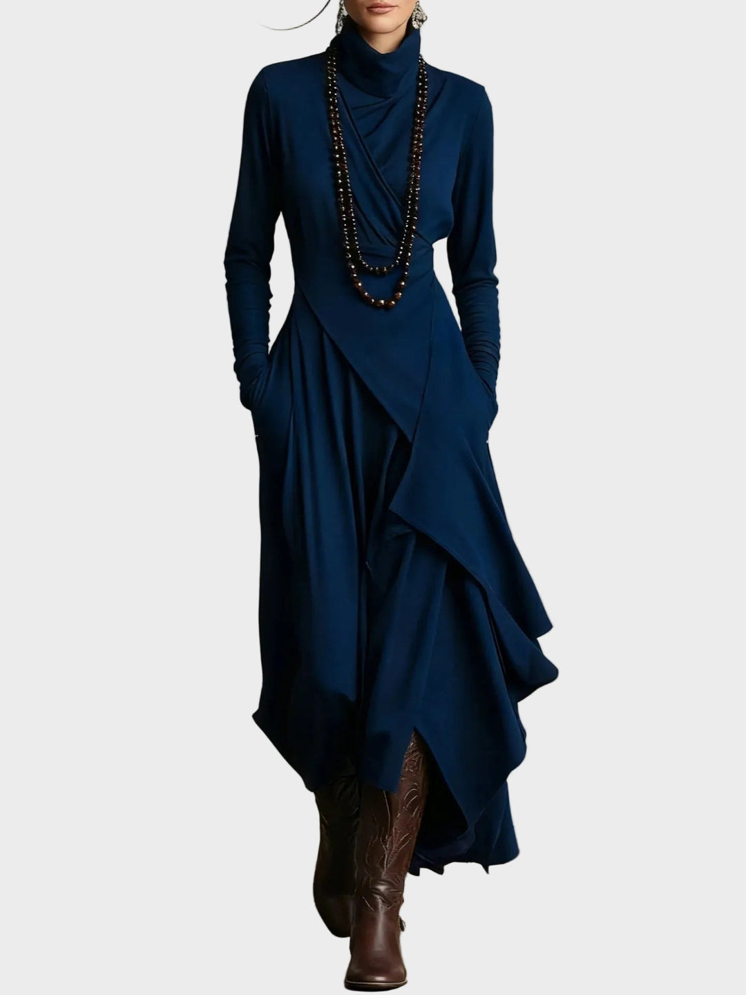 Teresa - Asymmetrical knitted maxi dress with a turtleneck
