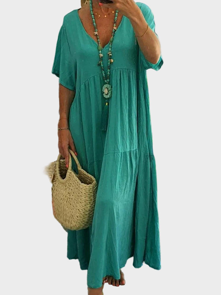 Linnea – Soft maxi dress with ruffles and V-neck