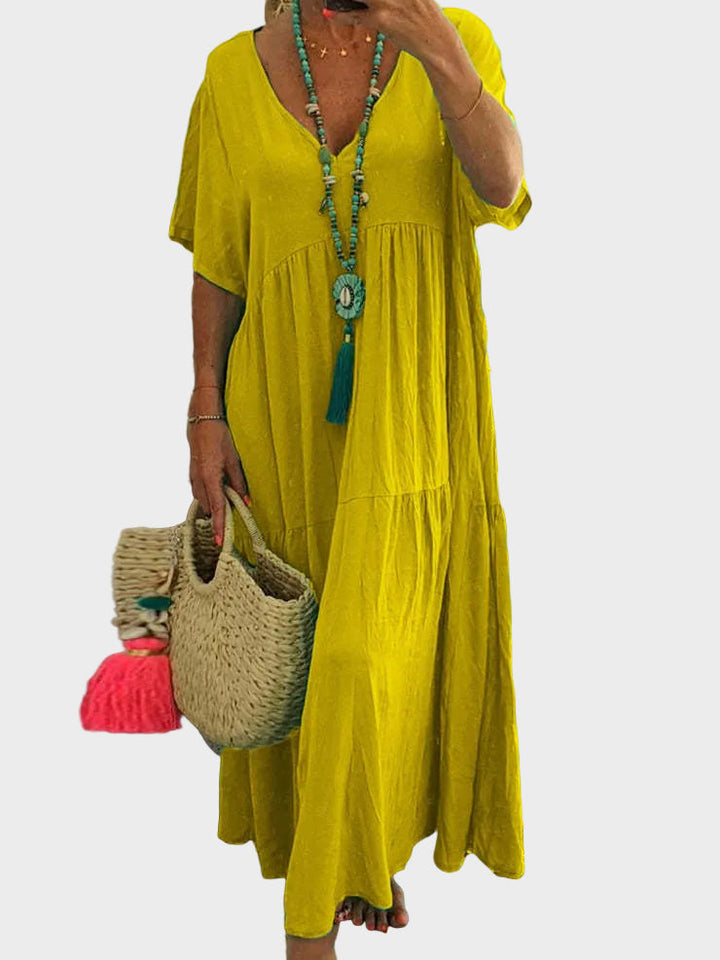 Linnea – Soft maxi dress with ruffles and V-neck