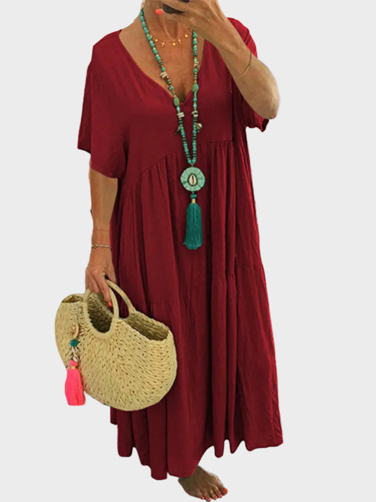 Linnea – Soft maxi dress with ruffles and V-neck