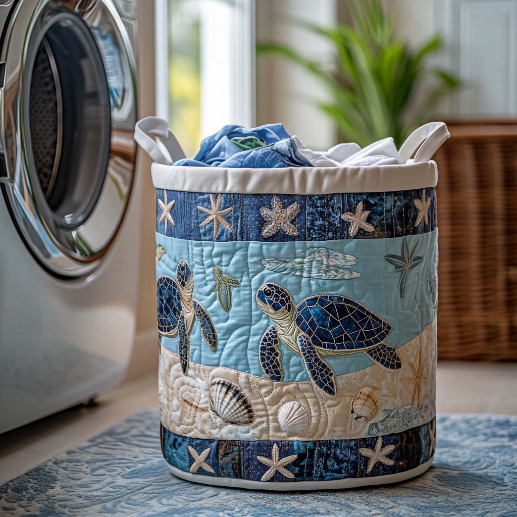 Sea Turtle Quilted Laundry Basket