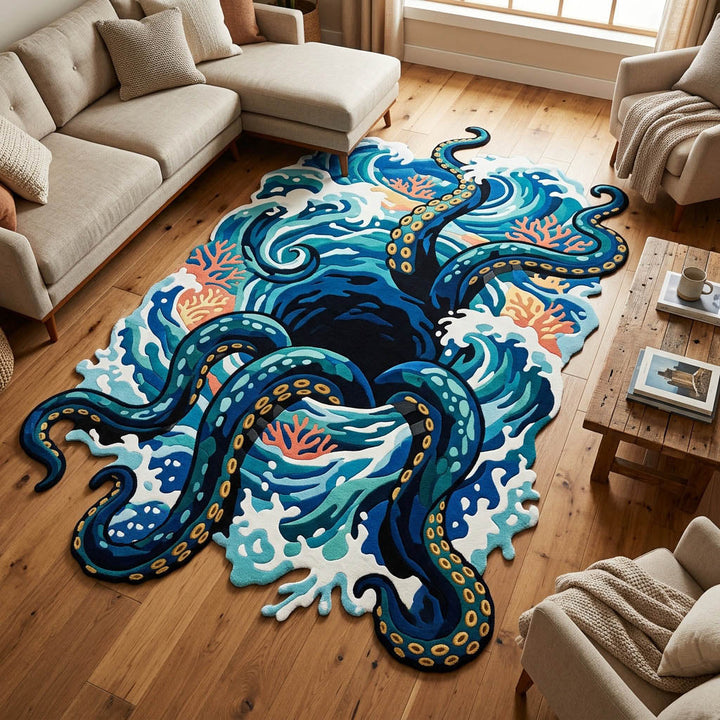 Ocean Octopus Custom Shape Area Rug