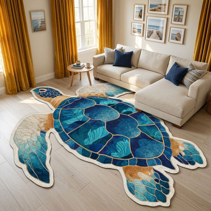Ocean Turtle Custom Shape Area Rug