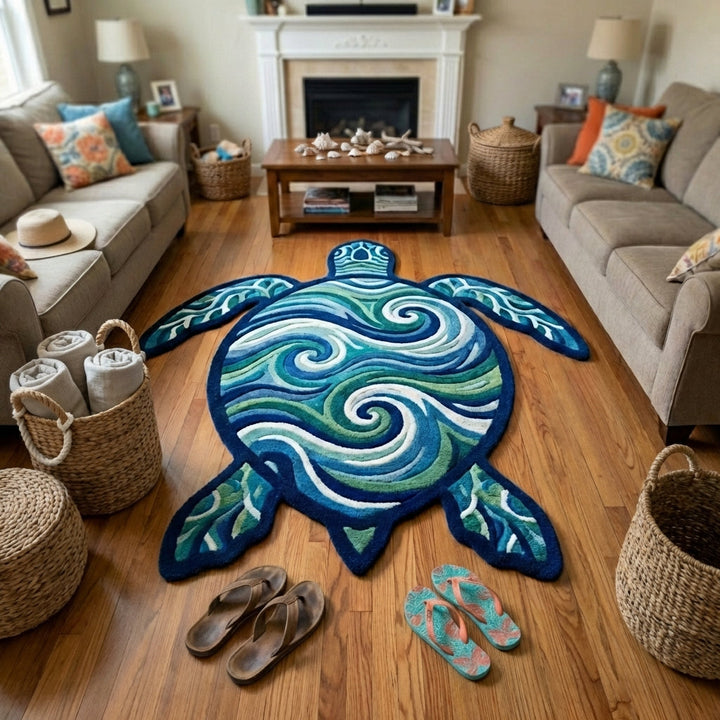 Ocean Turtle Custom Shape Area Rug
